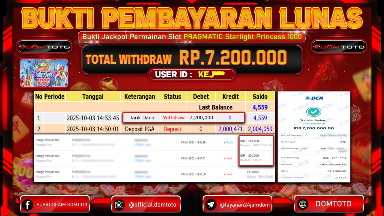 JACKPOT Slot PRAGMATIC Strarlight Princess 1000 03 OKTOBER 2025